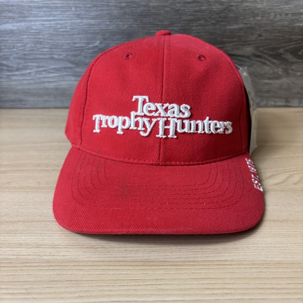 Texas Trophy Hunters Hat Cap Strap Back Red EST 1975 Embroidered Mens Hunting